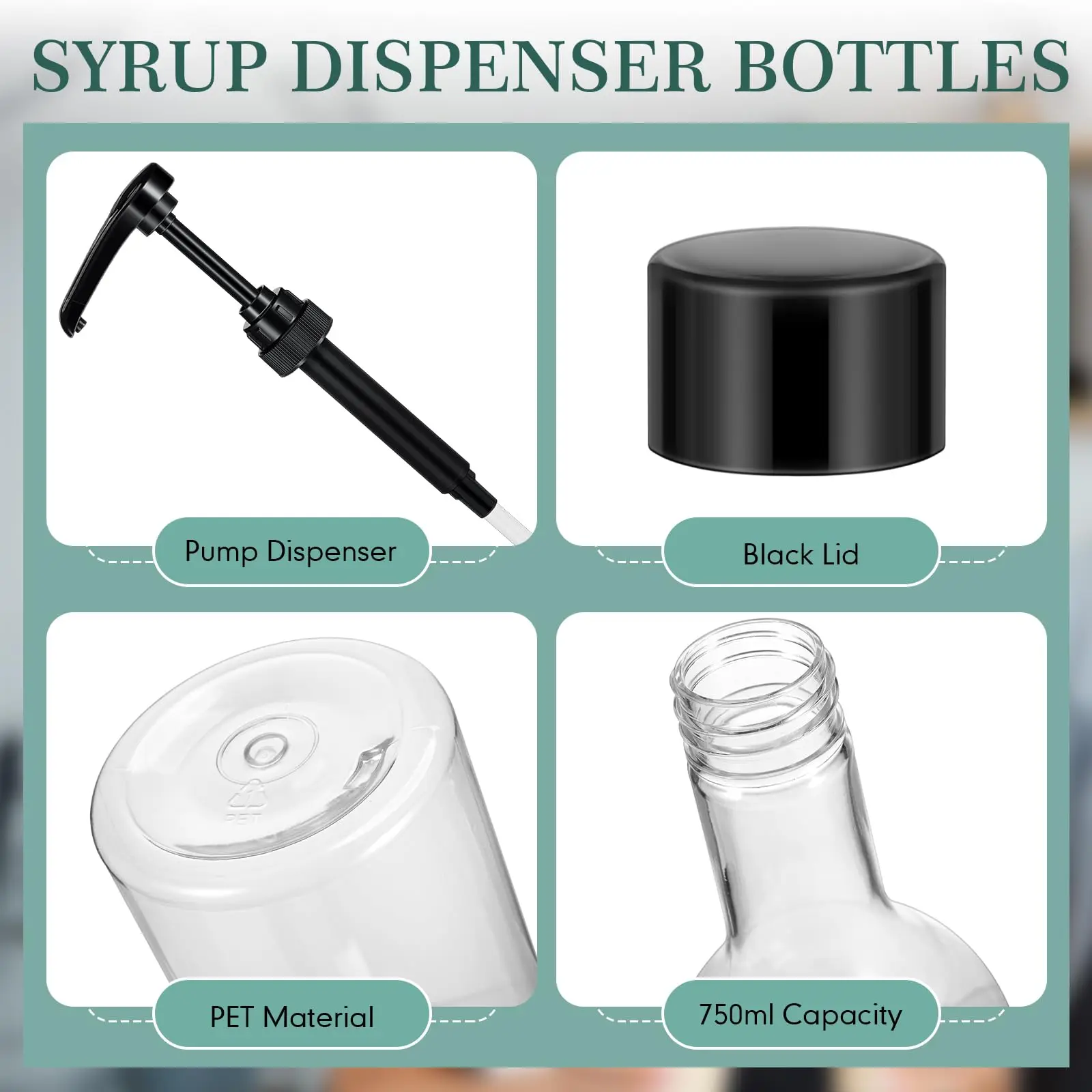 Customized 300ml 350ml 370ml 375ml 25oz 750ml 1000ml 40oz Gold Glass Coffee Syrup Liquid Pumps Dispenser Alloy Set Fits Liter