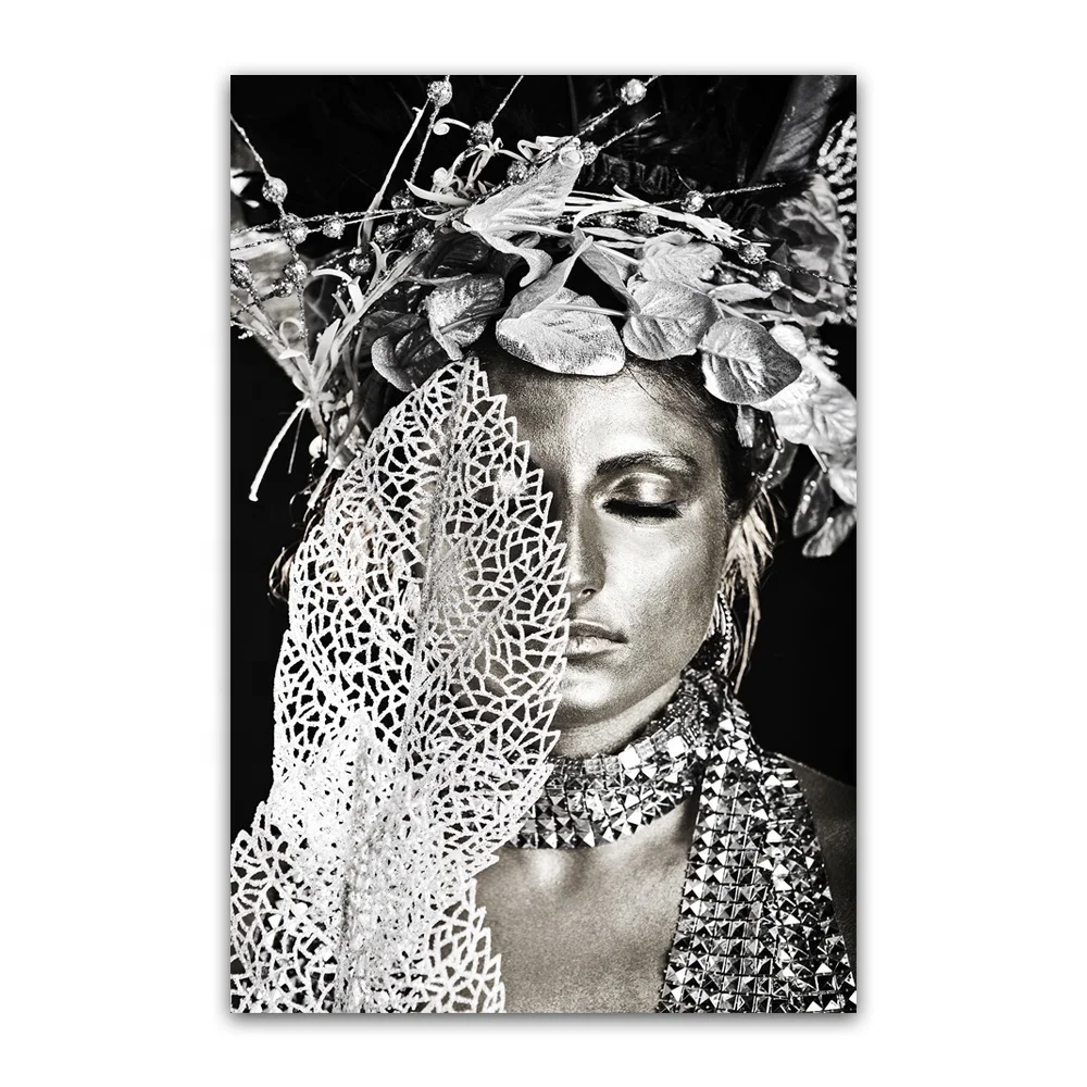 60x90 Women Modern Wall Art Canvas Printing, Digital Printing Canvas Black and White Style
