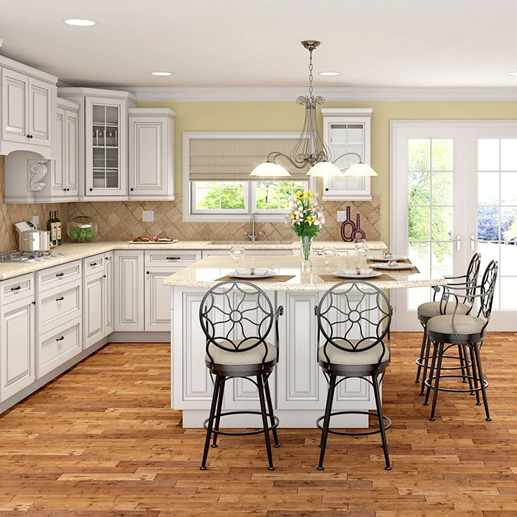 Modern U shaped RTA standard units storage cabinet white grey shaker modular kitchen cabinet