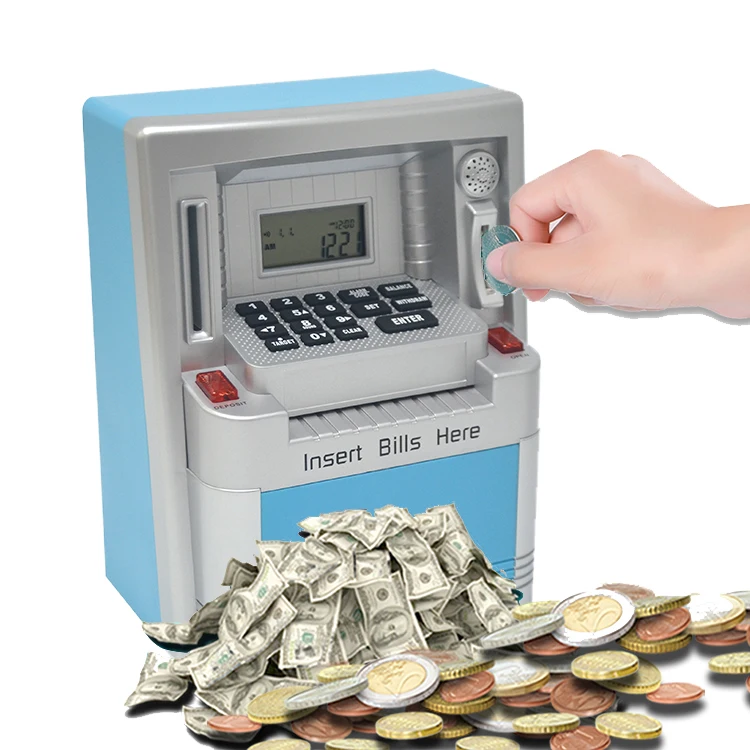 Копилка-Банкомат для экономии денег для детей и взрослых с дебетовой картой, распознаванием монет, калькулятором баланса