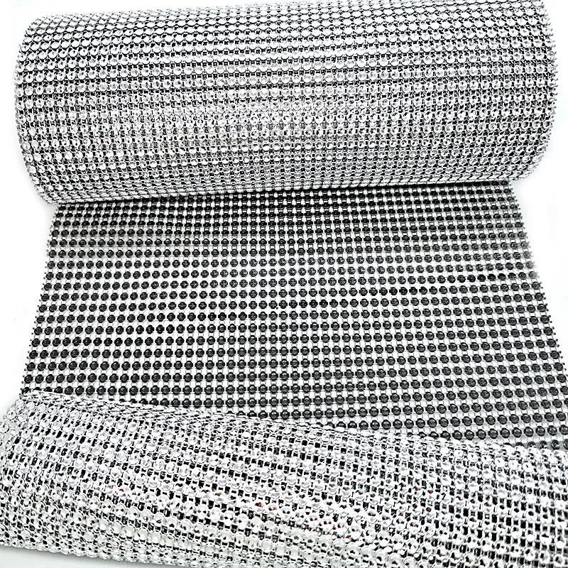 
50 row silver 5 Yards Diamond Mesh ribbon plastic rhinestone Wrap Roll for Cake Banding 