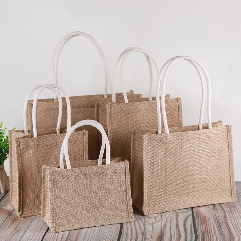 Spot blank Wholesale high quality custom Eco-Friendly portable multifunctional jute tote shopping bags