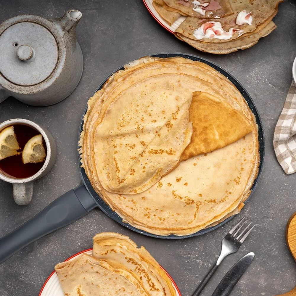 Granite Forged Non-Stick and PFOA-Free Aluminum Indian Cooking Dosa Tawa Crepe Pan, 24cm Pan, Gray