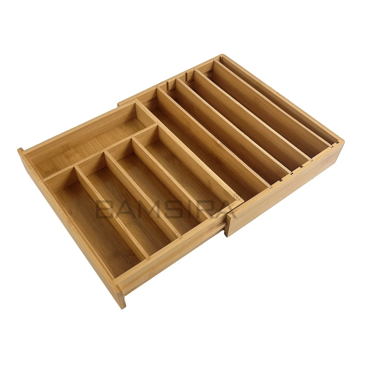 Expandable  Adjustable Bamboo Wood Table Drawer Store Compact Cutlery Organizer for Kitchen Drawers