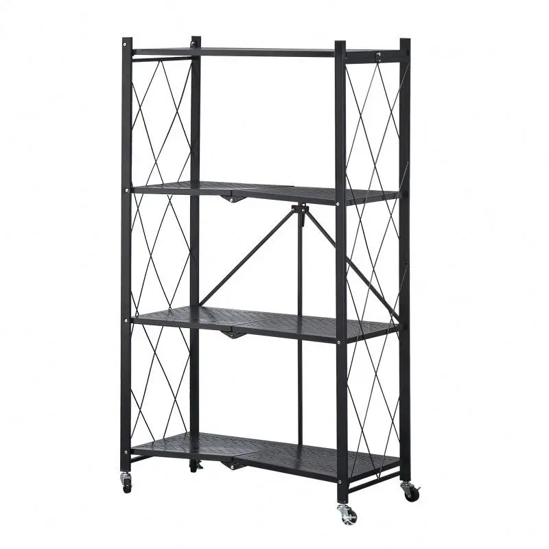 New Arrivals Metal Folding Storage Rack Foldable Shelf Trolley Organizer Utility Cart Book Shelves for Home Library Office