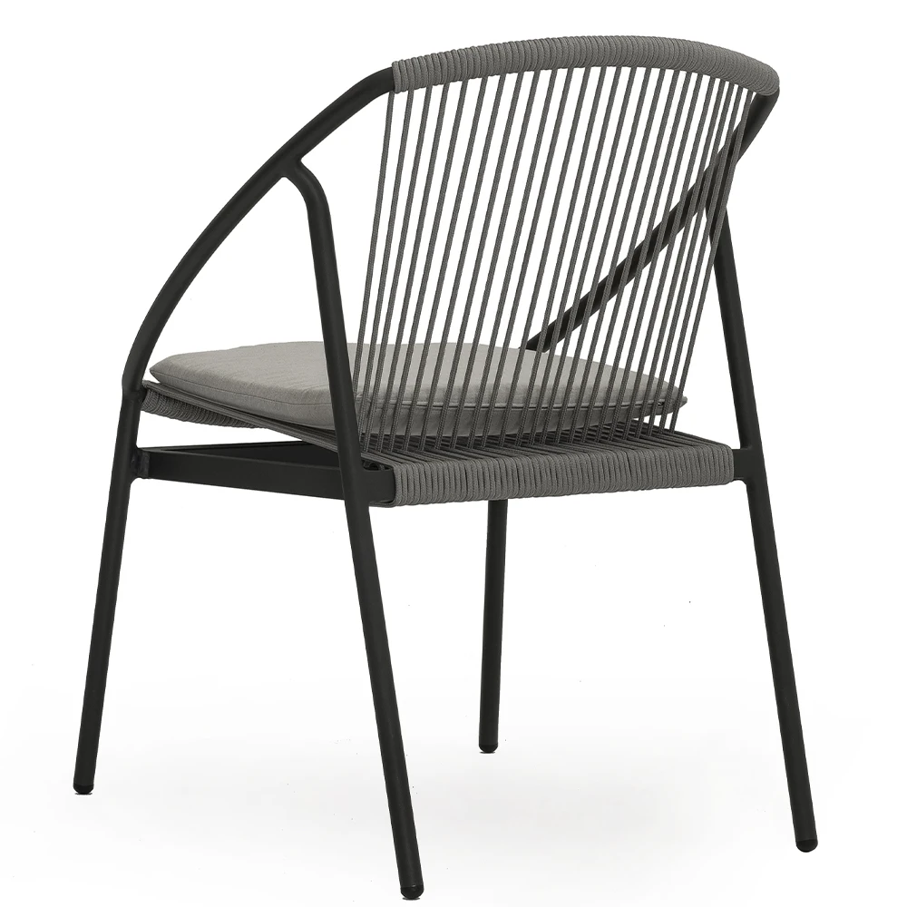 Quality Outdoor Furniture Grey Woven Rope Aluminum Arm Outdoor Dining Chairs For Cafe Seating