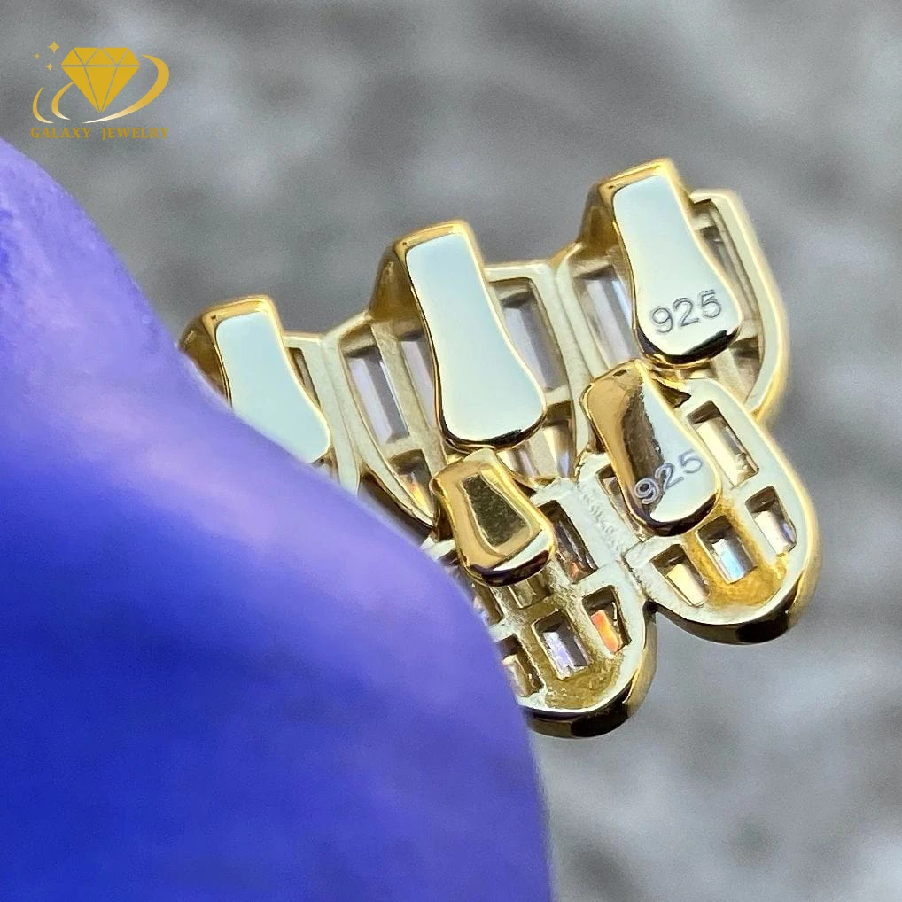 Custom Iced Out Grillz Baguette Cut Vvs Moissanite Pass Diamond Tester Sterling Sliver Mossanite Jewelry Grillz For Teeth