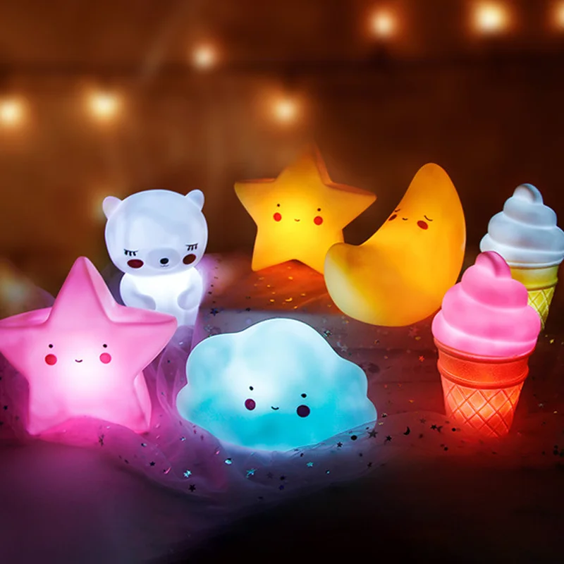 Cute Unique Moon Star Unicorn Battery Powered Indoor Pvc Silicone Led Lamp Baby Night Light for Kids Room Decor