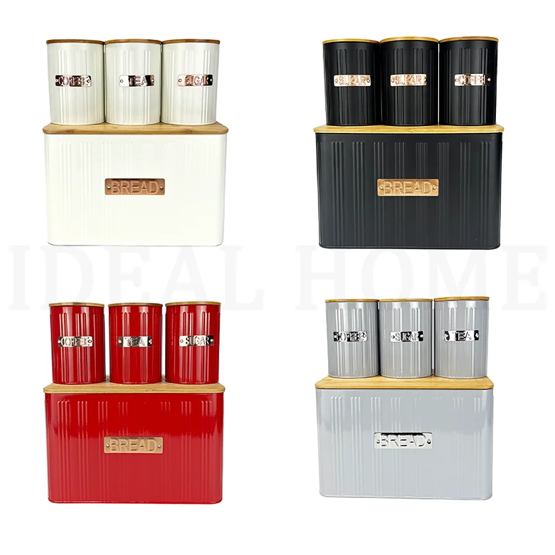 White color Cookie Sugar & Coffee Jar Plus Cutting Board Kitchen 4pc Storage Canister Set Bamboo Lids- Includes Bread box