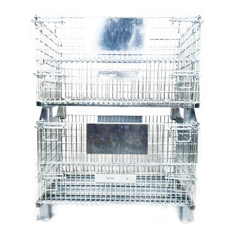 Customised collapsible large stackable metal grid wire mesh  bulk cargos storage basket bin cage box pallet