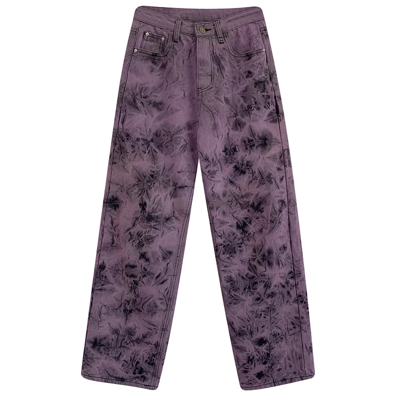 DiZNEW Autumn Chic Boyfriend  Straight Cut Paint Splash Style Tie Dye Denim Jeans for Women