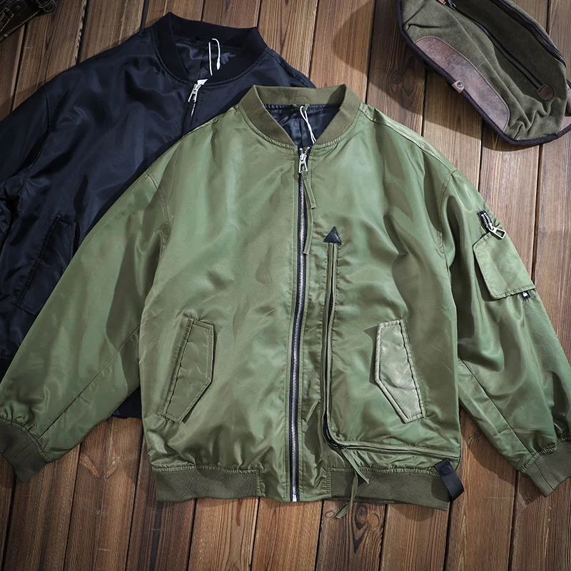 custom Wholesale top quality uniform Trendy Winter Cotton Zipper Casual Bomber Green Vintage Aviator Jacket for Men