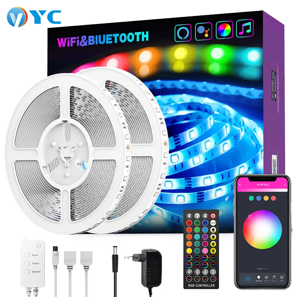 Смарт-контроллер светодиодной ленты Tuya, Wi-Fi, 5050 Rgb, 5/10/15/20 м