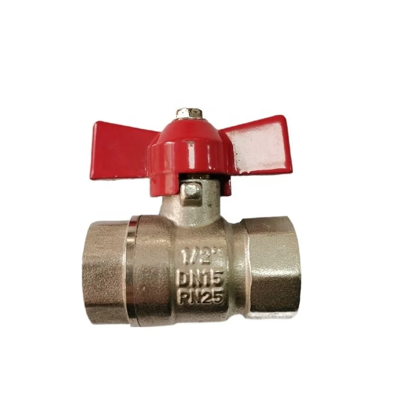 1/2 inch brass ball valve PN25 with red butterfly handle