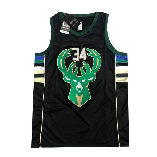 Гианнис, баксы № 34. Черная баскетбольная майка Antetokounmpo, Высококачественная плотно вышитая дышащая мужская майка