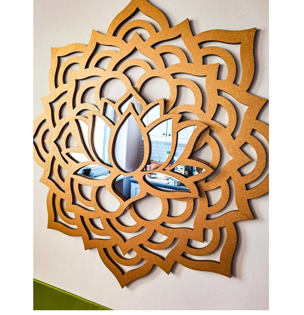 202407  lotus flower sunburst yoga meditation wooden wall art decor wall accent aesthetic ornament BOHO MANDALA wall MIRROR