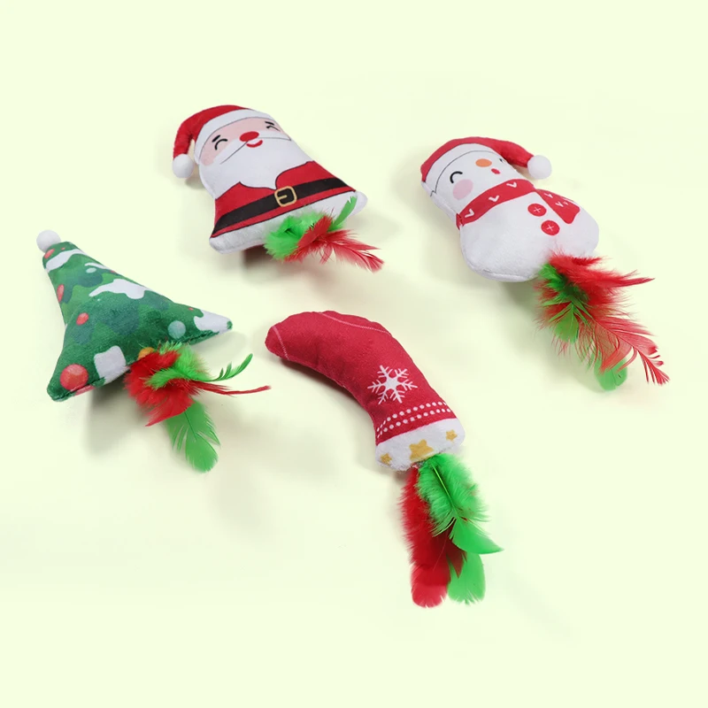 New Design Christmas Socks Catnip Plush Toy Cat Feather Toys Cat Toys For Indoor Cats