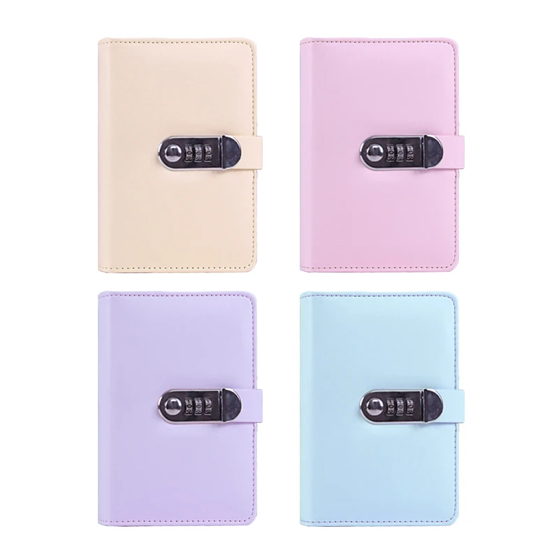 2022  hot sales A6 personal size binder ,macaroon pu leather cover with passport lock,6 rings cipher trunk binder planner