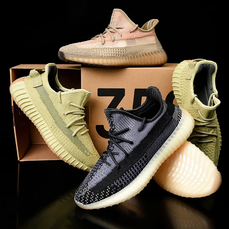 Новинка 2021 года, оригинальный дизайн на заказ, фирменный логотип, светоотражающие дышащие мужские кроссовки Yeezy 350 V2 для бега