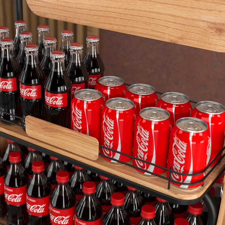4 Layer cola bottle wood display rack floor retail display stand for liquor store
