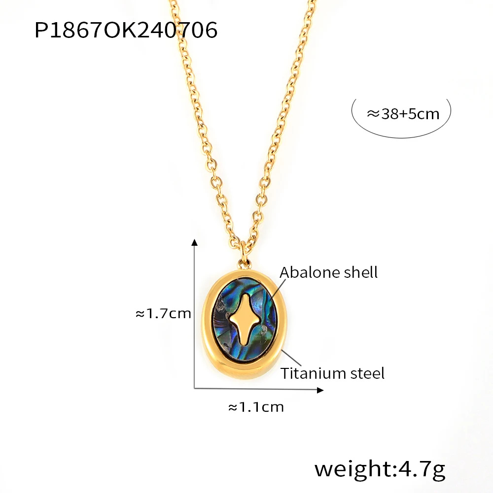 Personality elegant niche jewelry round brand pendant inlaid with color shell design sense of titanium steel necklace