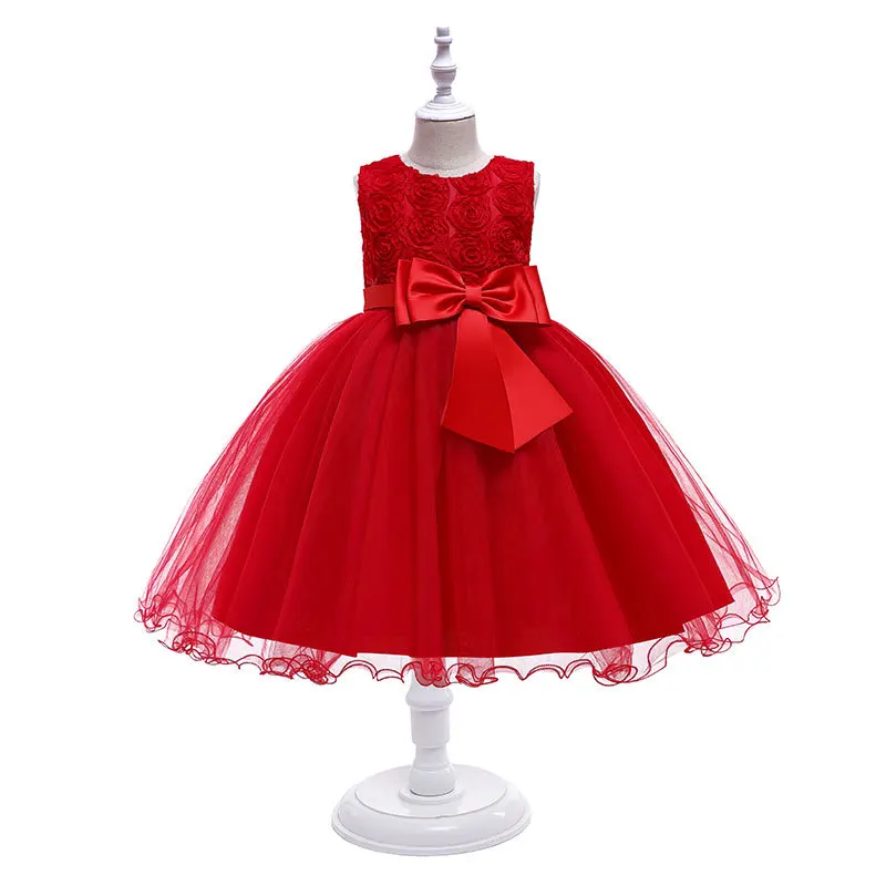 2001 Rose kid flower dress wholesale ball gown vintage bridesmaid frock western style girl princess wedding dress