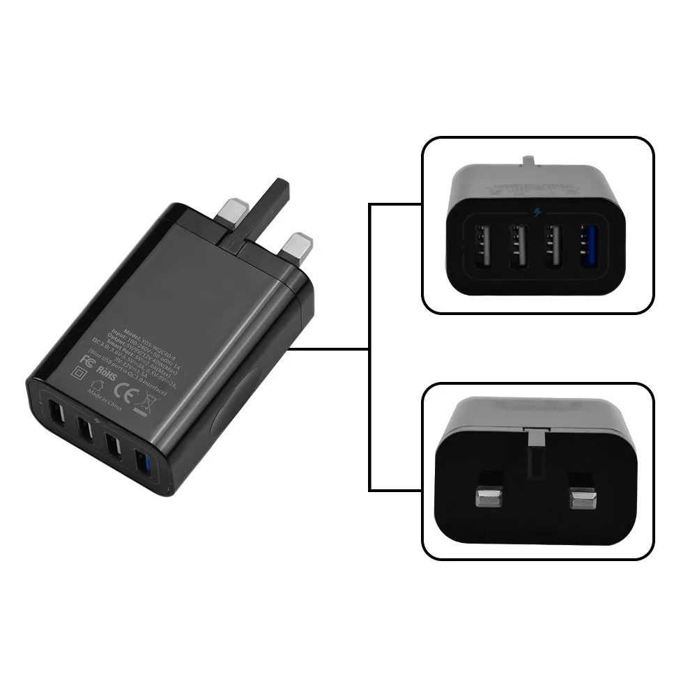 Hot Sales 40W USB&QC 3.0 5V 2.4A*3 With 4USB Fast Charger quick Charge 3.0 USB Wall AC 100V-240V plug in USB Universal charger