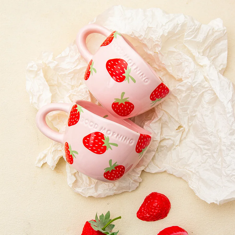 Custom 250ml/8.5oz Pink Strawberry Ceramic Coffee Cup cloud mug