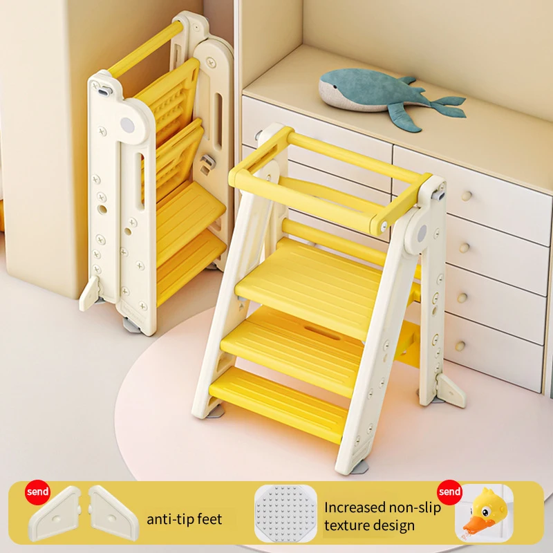 Children standing tower mini toddler home exercise foldable plastic kids kitchen 3 baby step stool with handle