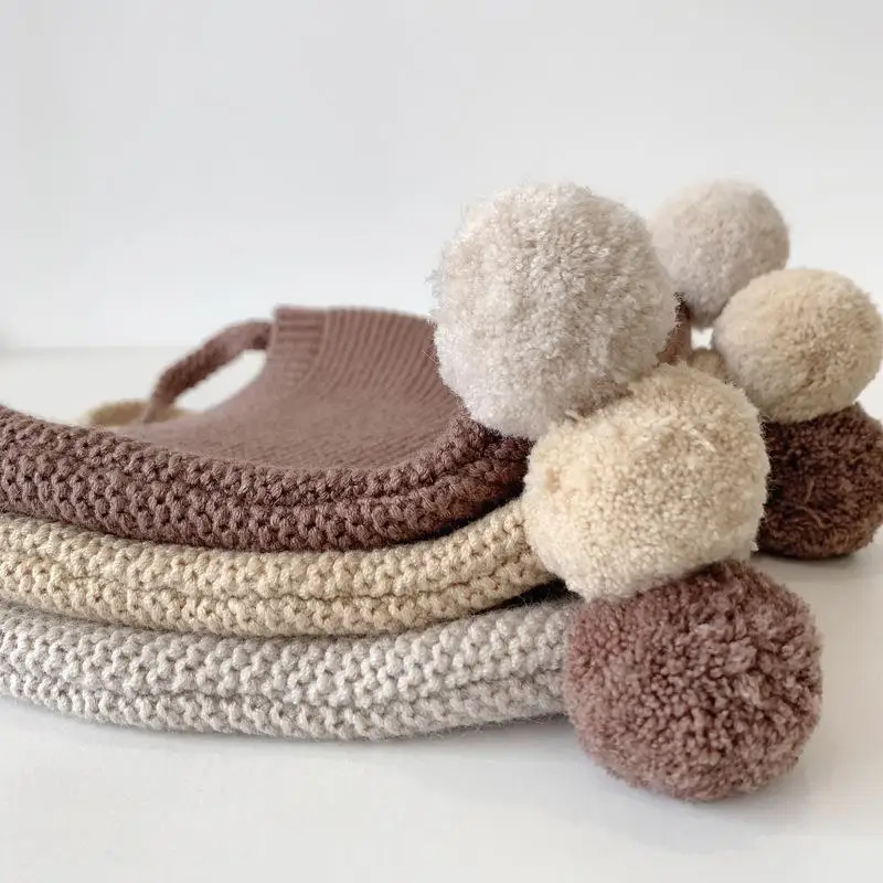 Autumn And Winter Baby Cute Ball Knitted Hat For Boys And Girls Baby Ear Protection Warm Hat
