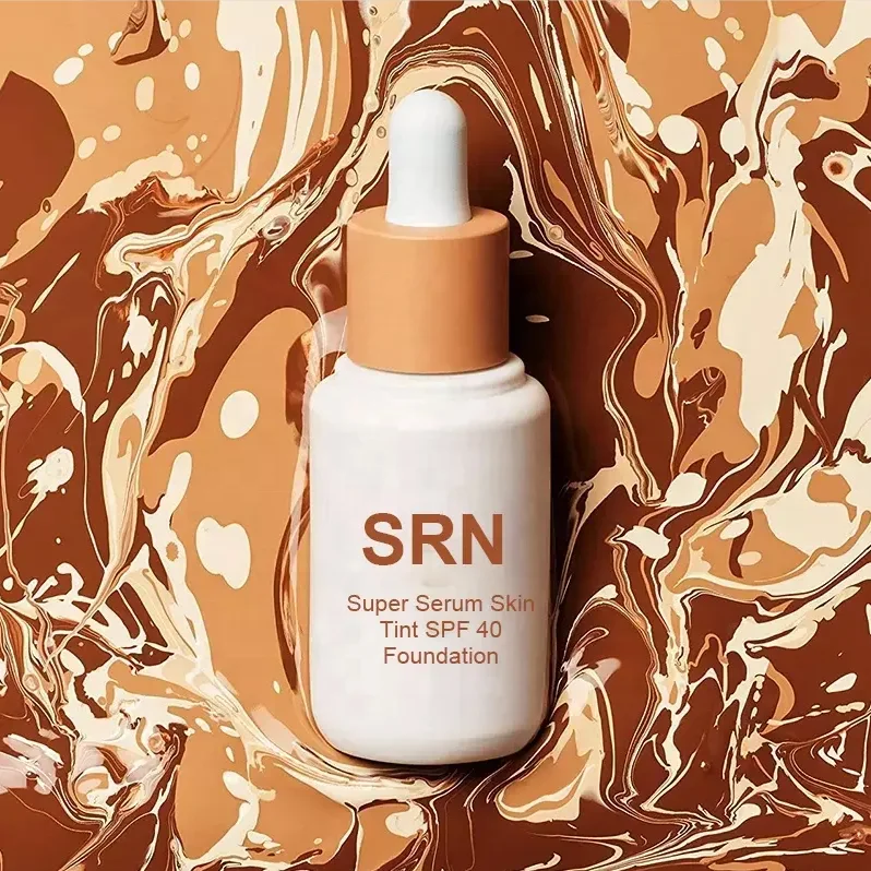 Private Label Skin Tinted SPF 40/50 Sunscreen Serum Waterproof Tinted Foundation Serum UVA UVB Mineral Sunblock