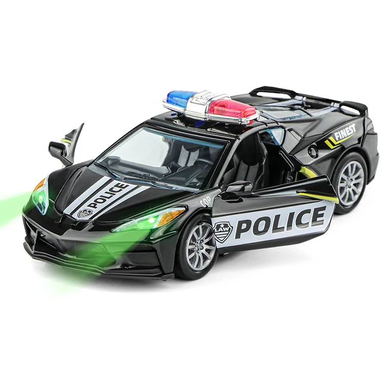 New Trending 1 32 Alloy Pull Back Police Car Metal Open Door Toy Car With Sound And Light Die Cast Car Toys 2ass