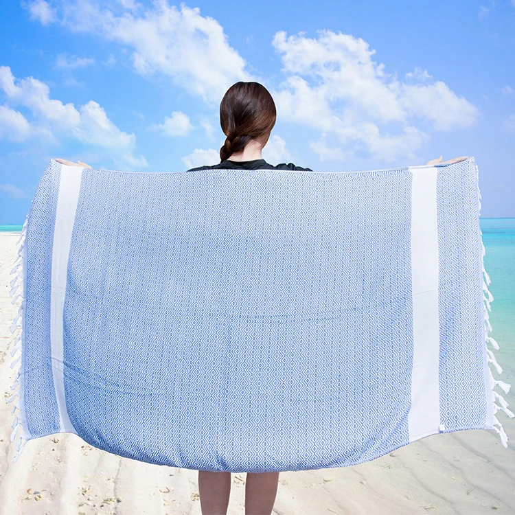 Органический хлопок турецкие полотенца на заказ белый 100% тканые полосатые кисточки большого размера пляжное полотенце