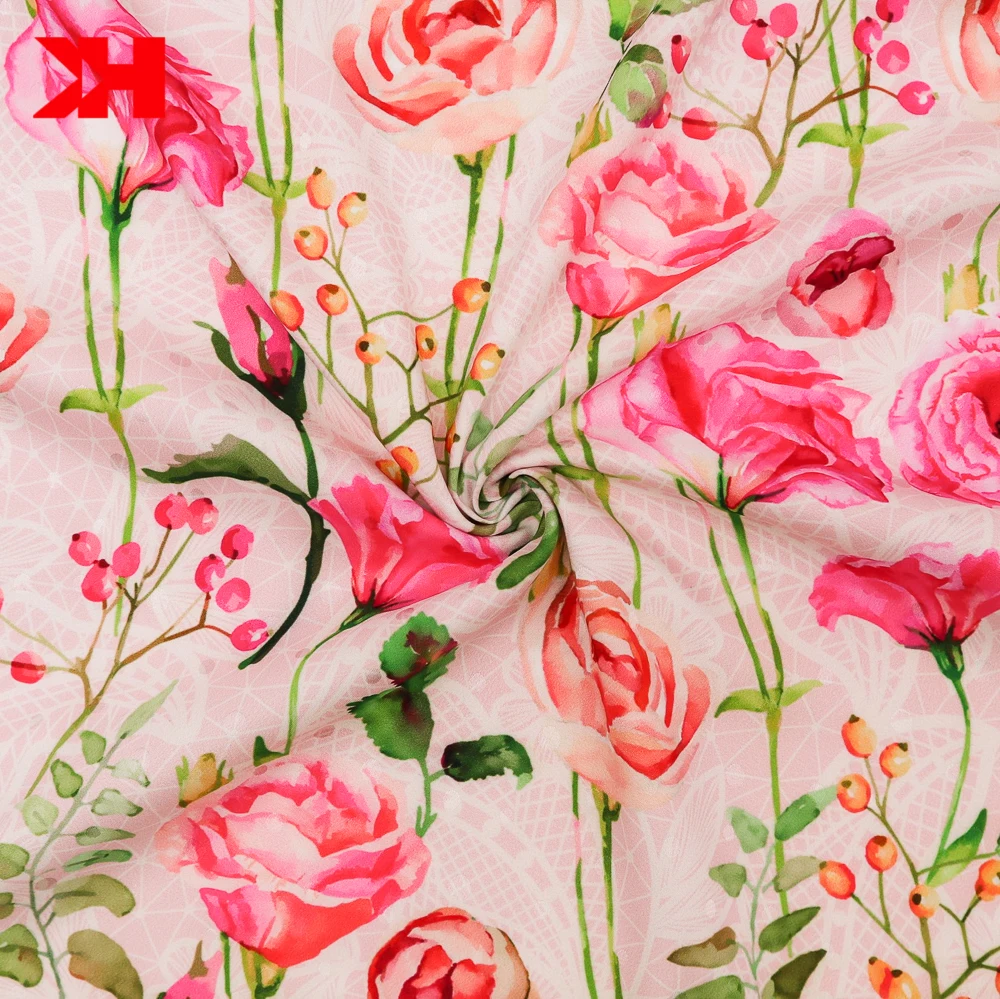 Kahn New Products duchess polyester satin fabric best quality printed hawaiian fabric For Dress