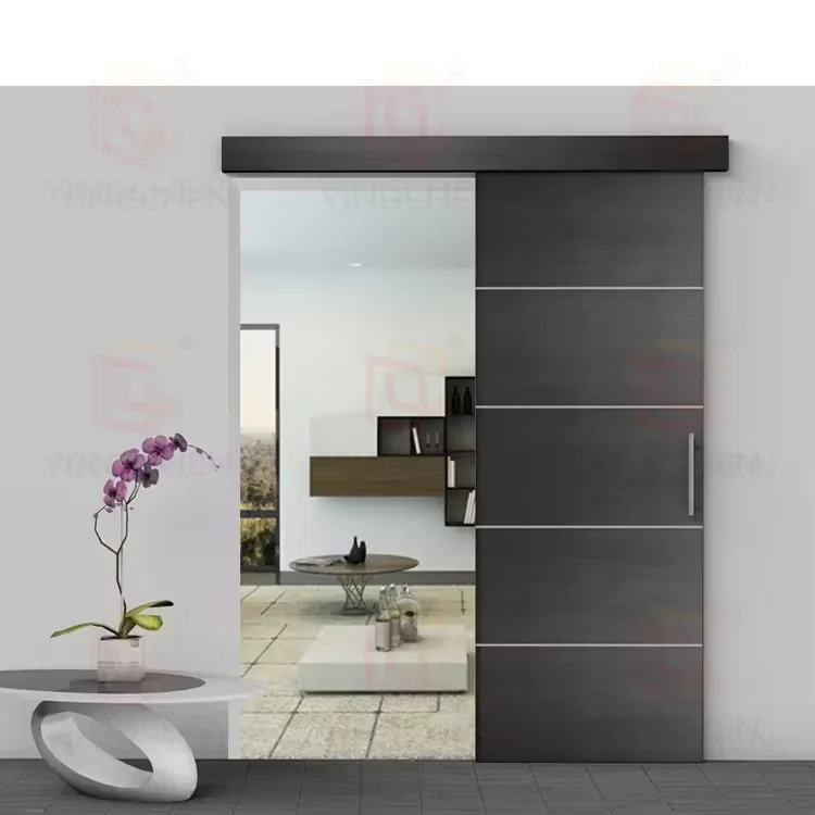 American Shaker Door Design 1 Panel Tempered Glass Solid Wooden Frame Interior Sliding Barn Door