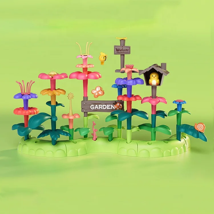 93PCS Toddlers Stacking Game Educational Montessori Preschool Girls Kids Flower DIY Garden Building Block Toys Set Gift