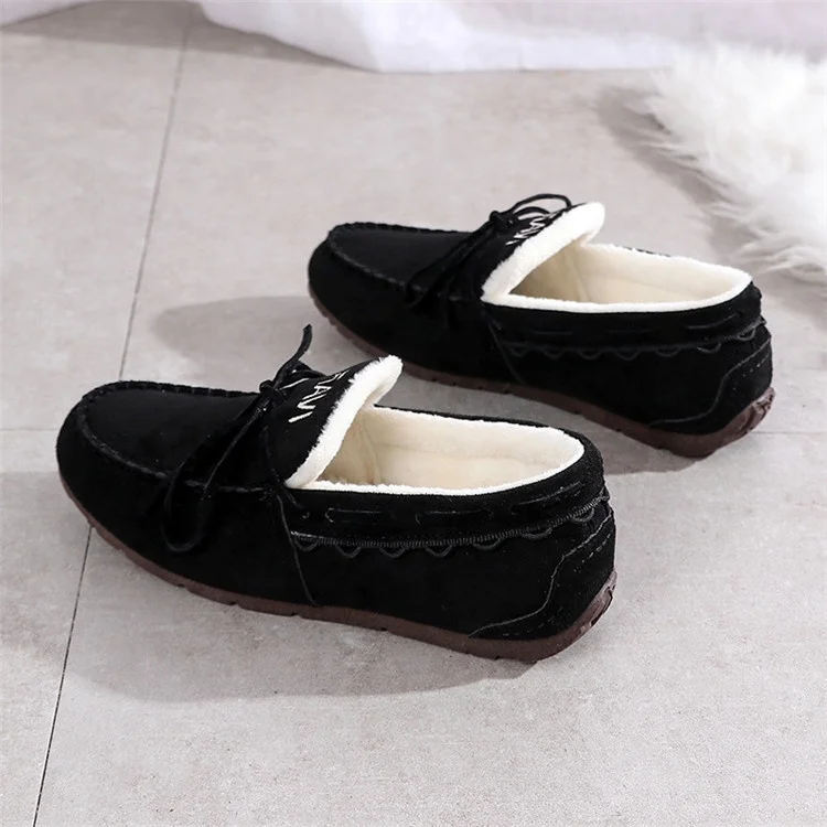 
Winter Female Cotton Shoes One Foot Peas Footwear Flats Warm Loafers Women Plush Boat Shoe 
