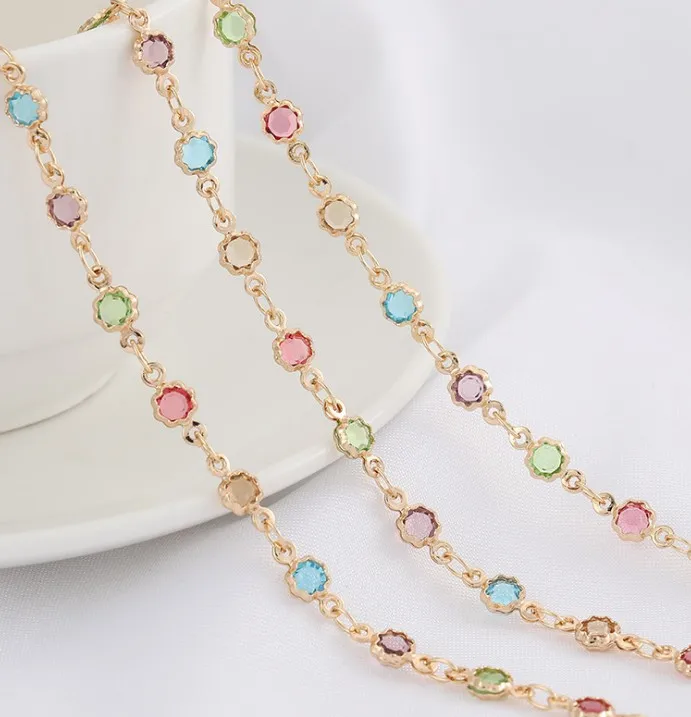 NANA 14k gold plated brass fashon design 2.5mm chain with 5mm colorful crystal beads,jewelry findings