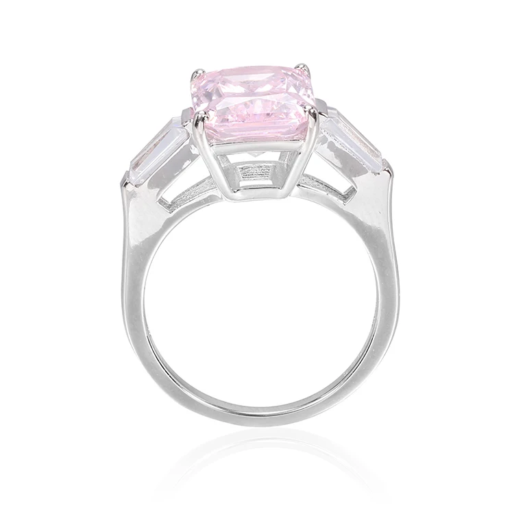 Simple Design 925 Silver Jewelry Ring Beautiful Rose Stone Ring Women CZ Wedding Ring