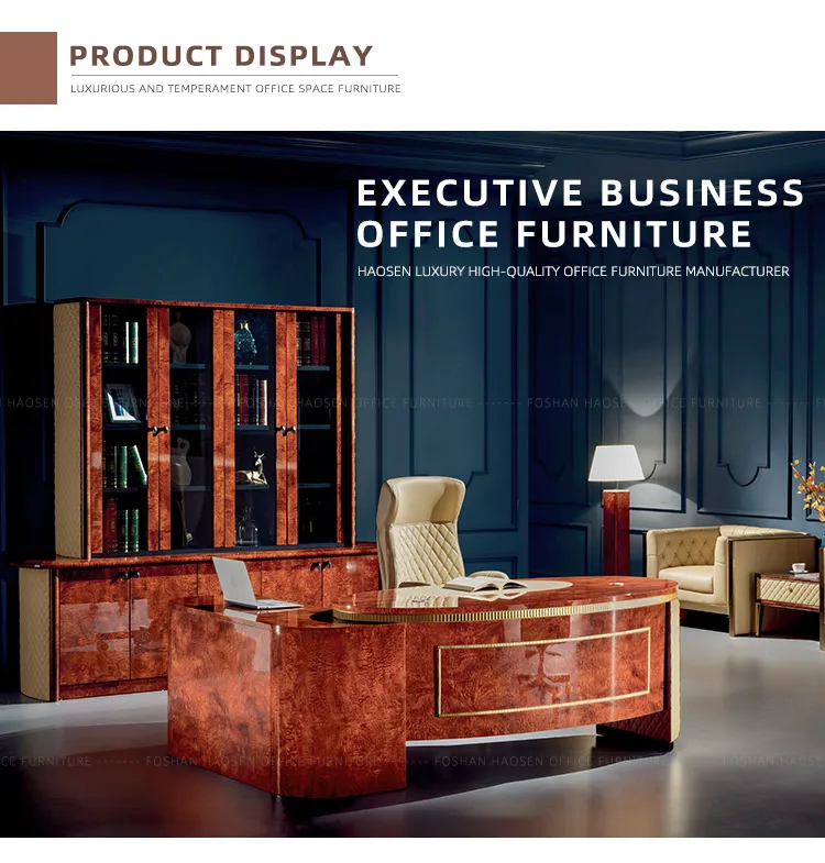 China HAOSEN office Good quality Business director Working executive office table curved desk and chairs manufacturer