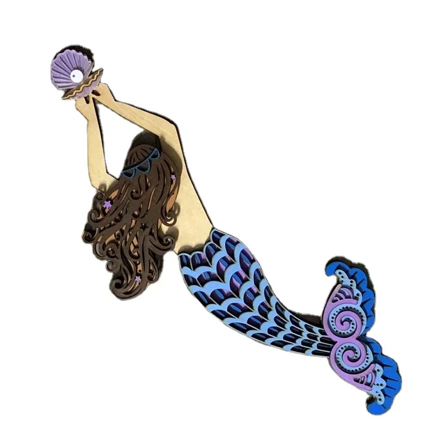 Custom 3D Mermaid Arts and crafts  wooden Laser cut 3D Layered Mermaid wood  for Gifts decoration