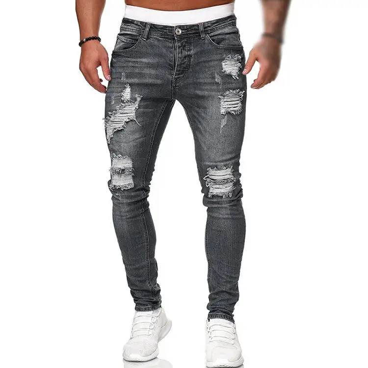 custom wholesale made high quality blue trouser jeans jeans men slim men s ripped skinny jeans