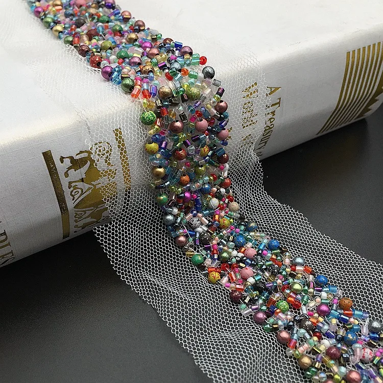 
GUGUTREE Pearl Beaded Lace Edge Trim Vintage,beads laces trim Ribbon,Bridal Dress Tassel DIY accessory appliques,KZ1902 