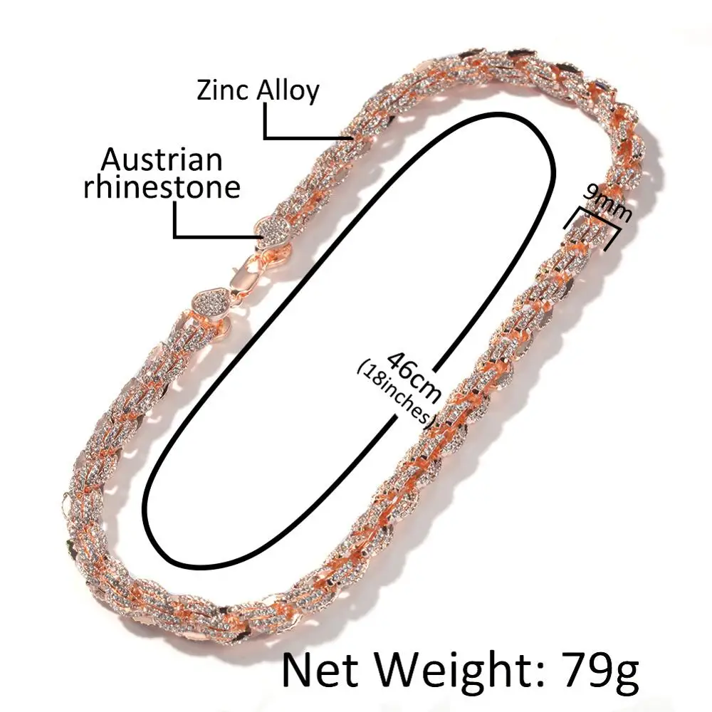2019 New Zinc Alloy Crystal Necklace Rose Gold 24Inch 9mm Rope Chain Necklace Men Charms Jewelry Wholesale One Pcs Drop Shippi