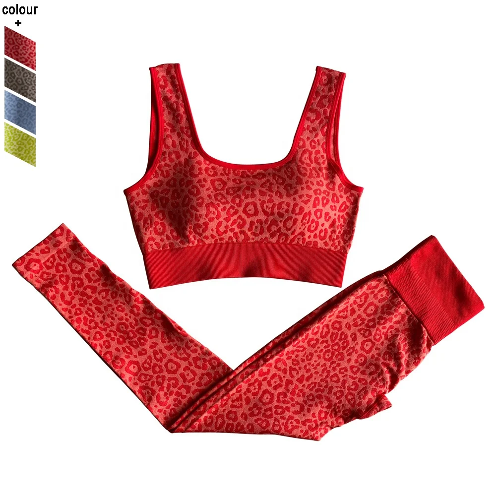Seamless Activewear Leopard Printed Gym Set Yoga Suit Workout Sets For Women