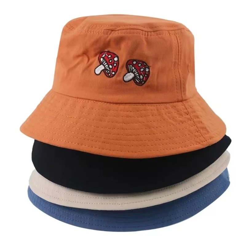 Mushroom Bucket Hat 100% Cotton Bucket Hat Custom Embroidery Black Fisherman Hat Cap For Men Women