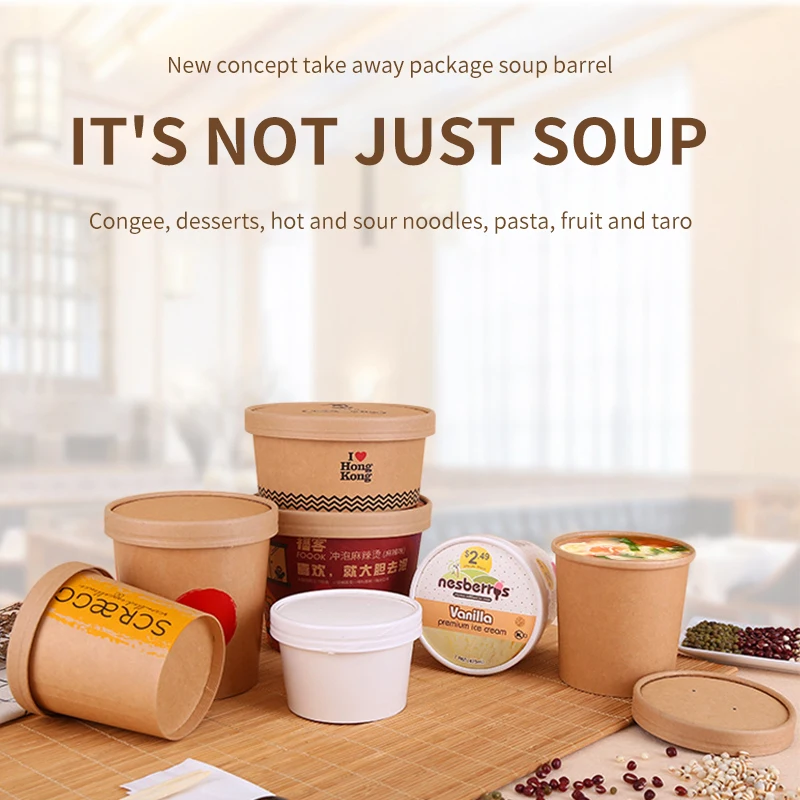 Logo Printed Disposable Paper Coffee Cups Salad Bowl With Lid Karton Bardak Foodcontainer Box Papercup Greaseproof Papper Cup