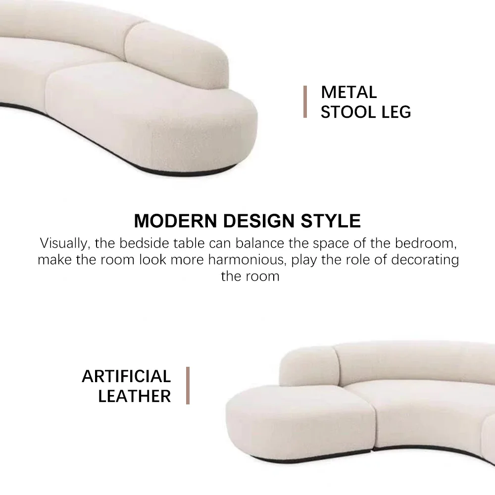 Foshan Furniture Nordic Modern High Quality White Corner Couch Luxury Living Room Sectional Modular Boucle Curved Sofa For Home