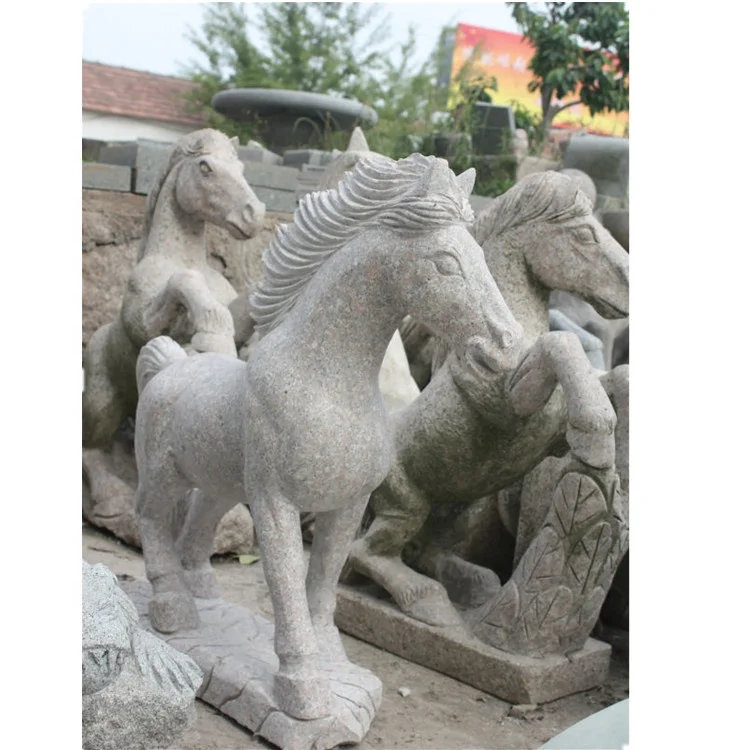 Outdoor Stone Animal Statue Life Size Hand Carving Marble Horse Statue for sale