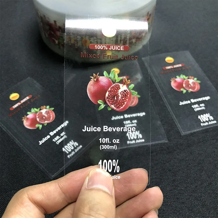 Custom Vinyl Clear Transparent Self-Adhesive Labels for Beverage Industrial Use for Whisky for Carton Packaging Juice Bottle